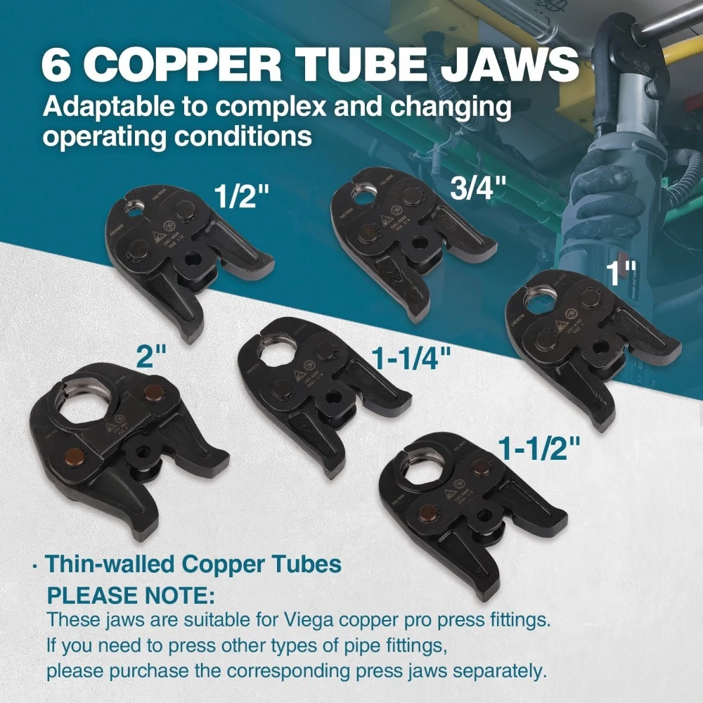 Tool Kit with 1/2" To 2" Pro Press Jaws for Copper Viega, 2pcs 4AH Battery, Fast Charger & Carrying Case, Tool Bag 3