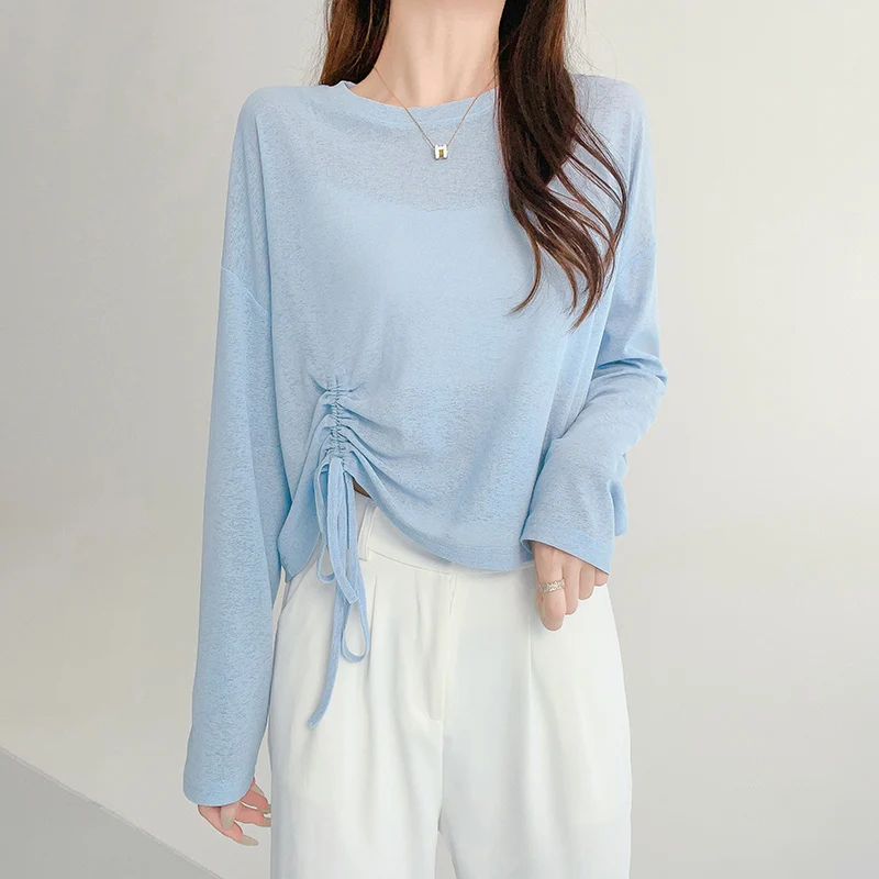 2023 Summer Women Golf Sunscreen with long sleeves and ultra-thin ice silk bottoming shirt and round neck turtleneck top