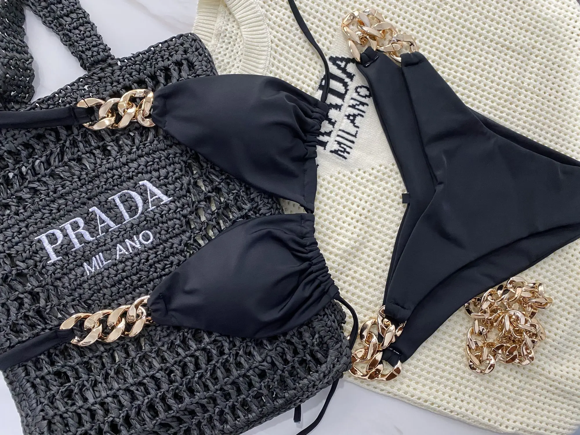 New Fashion Thickness Metal Chain Swimsuit Set Sexy Summer Beach Bikini Swimwear Women Luxury Bikini Set