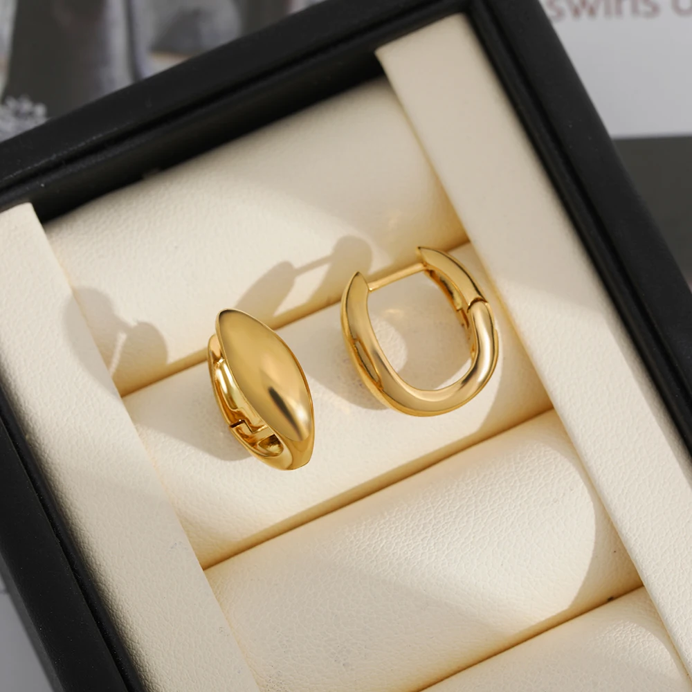 Classics Polished 18K Gold Plated U Shape Huggie Earrings Simple Non Tarnish Thick Ear Hoop Vintage Jewellery Gifts Dropshipping