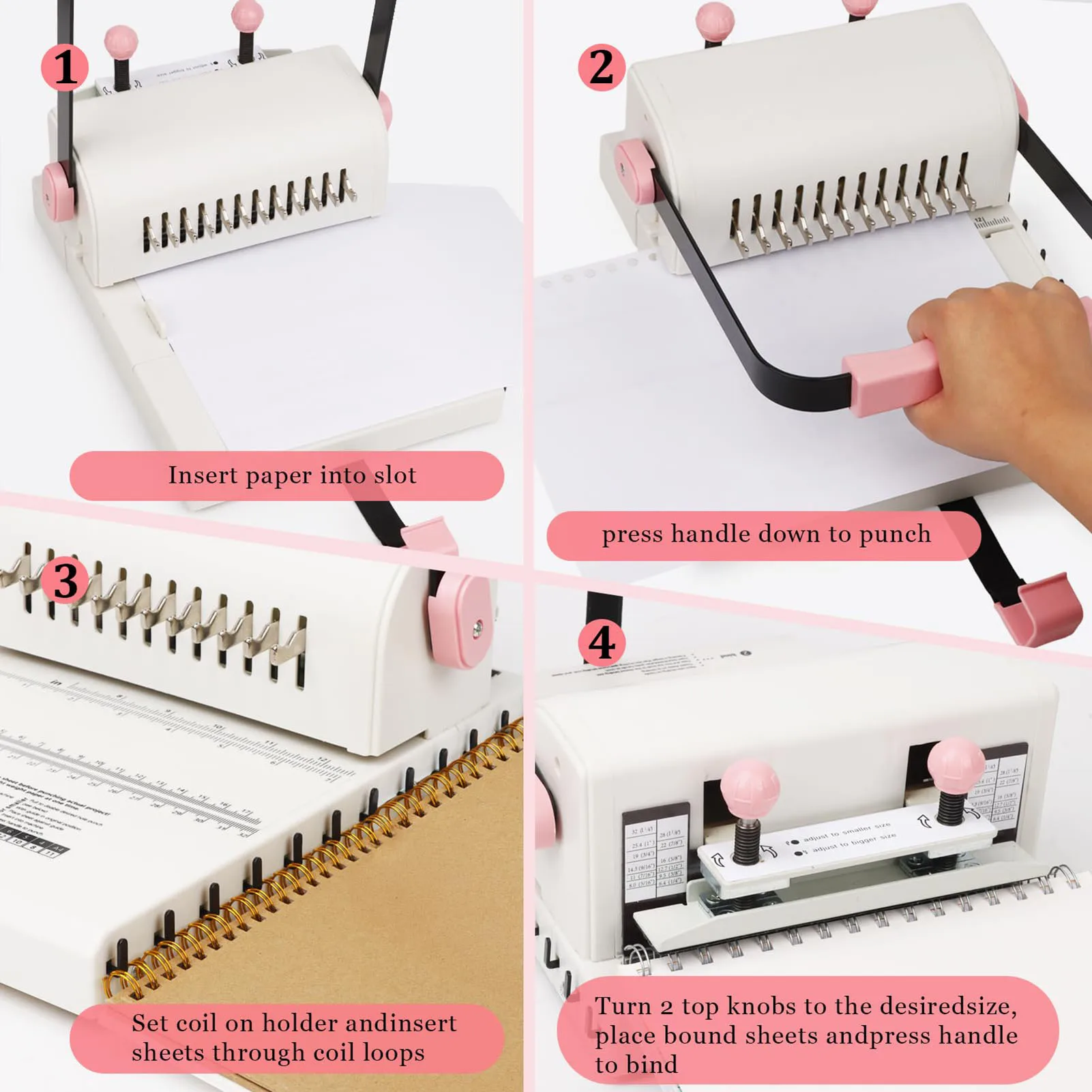 슬라이드 룰러가 있는 제본기 2:1 스파이럴 코일 와이어 20매 원형 펀치 DIY 노트북 앨범 저널 캘린더용
