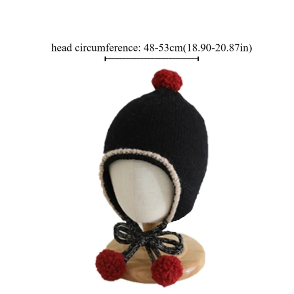 Korean Winter Baby Knitted Cap Tassel Bobbles Baby Beanie Cap Warm Thick Ear Protection Hat Kids