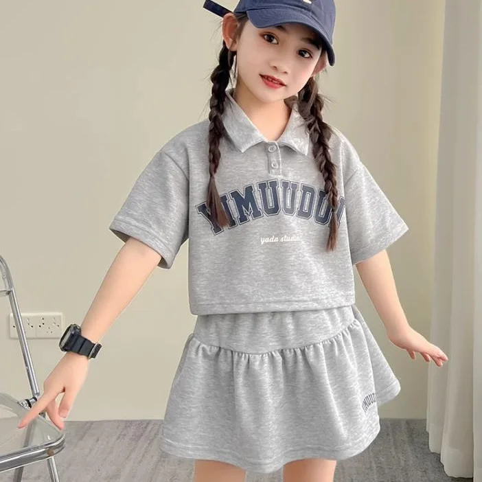 

Girls Clothes Sets Kids Letter Polo Shirt + Skirt 2pcs Suits Teens Costume 2024 Summer 3 To 14 Yrs Children's Clothing Casual