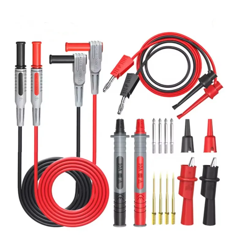 P1308B 18pcs Multimeter Test Leads Kit with Replaceable Needles Alligator Clips 4mm Banana Plug to test Hook Clips Set