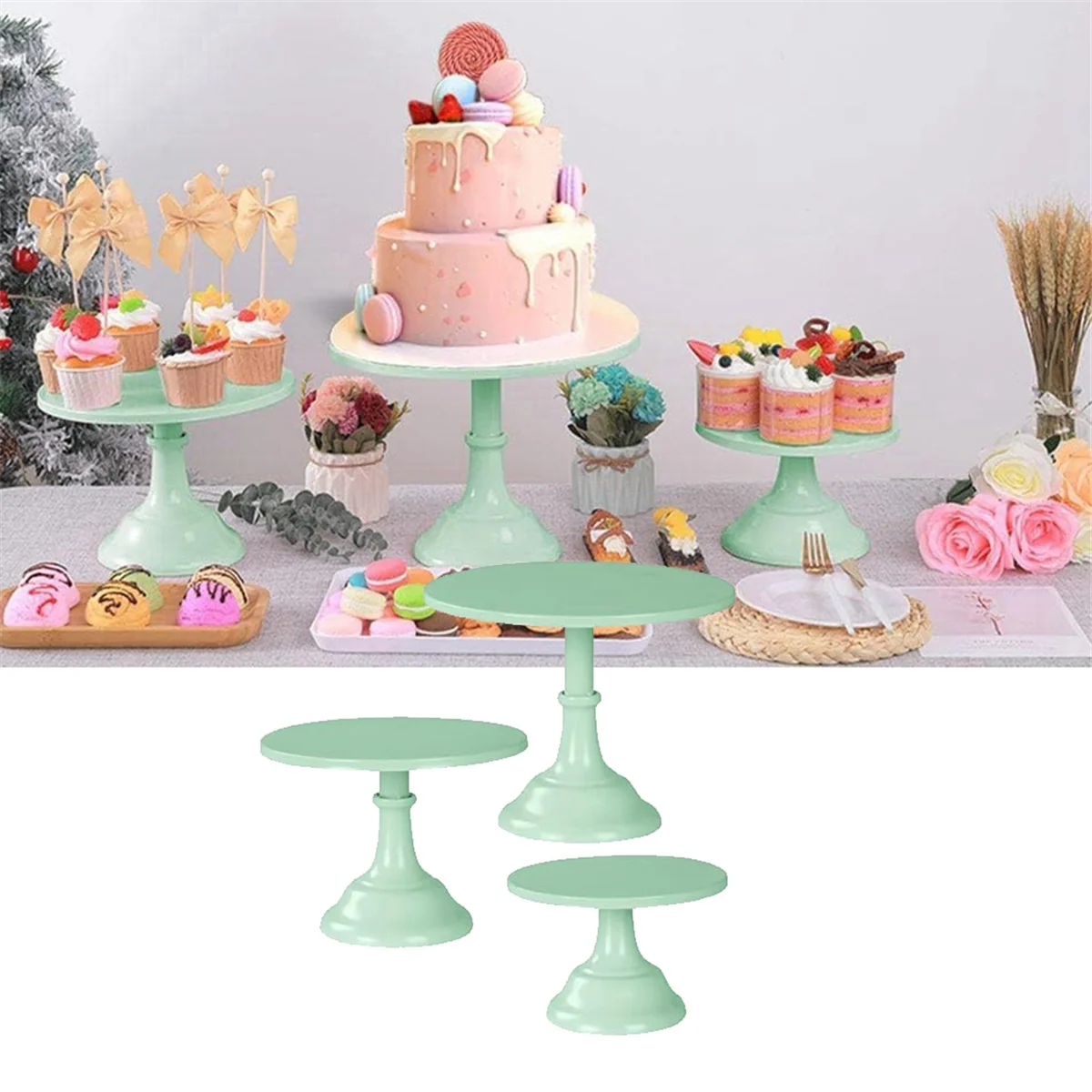 3Pcs Cake Stand, Cake Pop Stand , Tall Stands for Dessert Table, Perfect Display for Wedding Graduation Party,Green