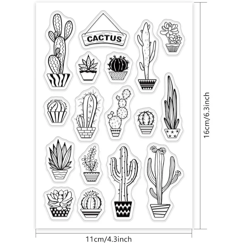 1pcs Cactus Clear Stamps Silicone Stamp Seal Card Making Decoration and DIY Scrapbooking 6.34 x 5.83 x 0.28 inches clear stamps clear rubber stamps