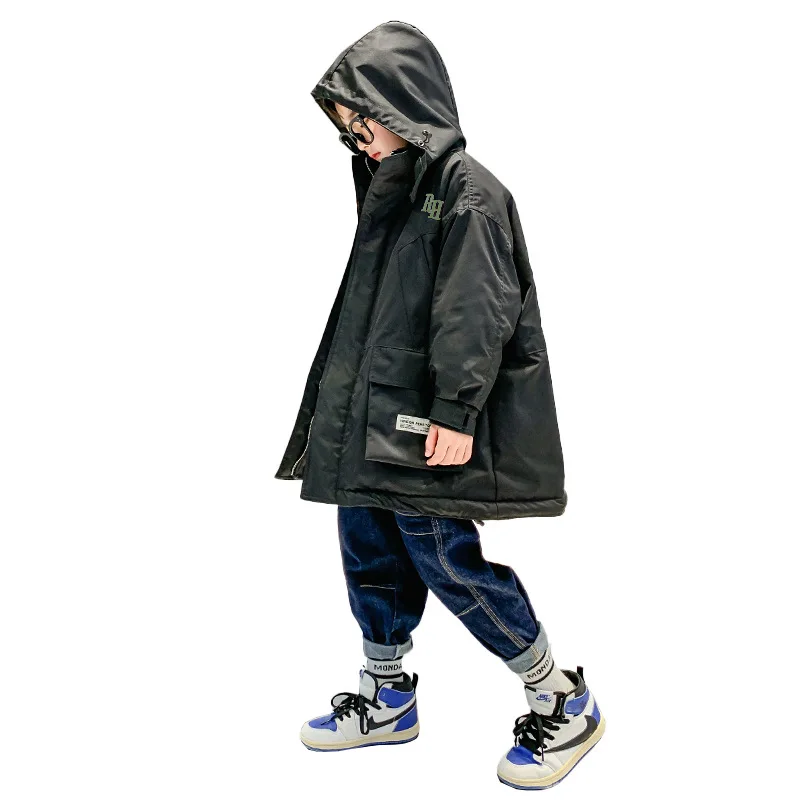 

Fashion Boys Winter Outerwear New Thickened Warm Parker Coat Hooded Cotton Tops Teens Clothes Letter Print Snowsuit 8 10 12 14 Y