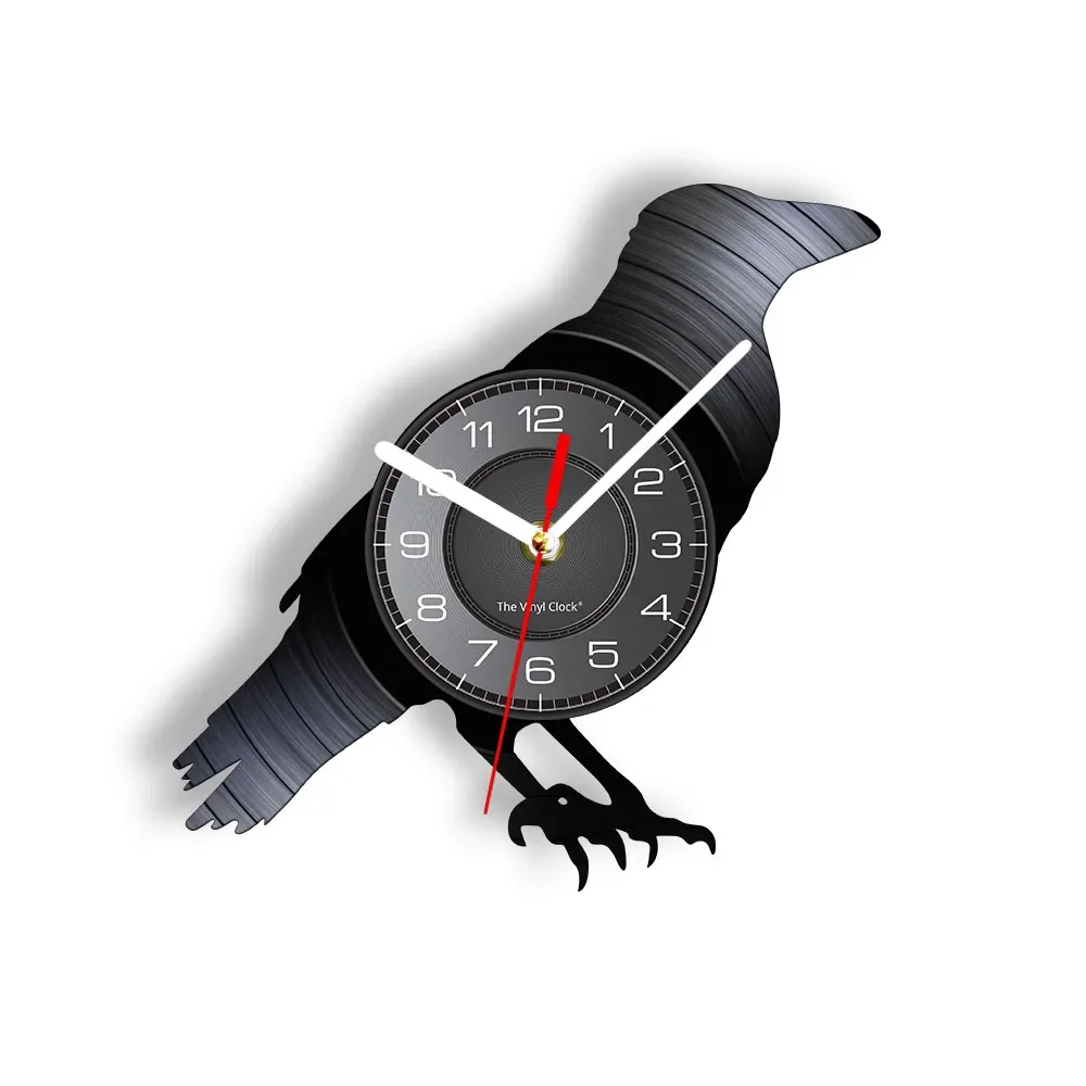 Raven Black Crow Vinyl Cd Silent Quartz Clock Sky Forest Tradizionale Gothic Home Decor Perched Bird Lover Gifts Room Watches