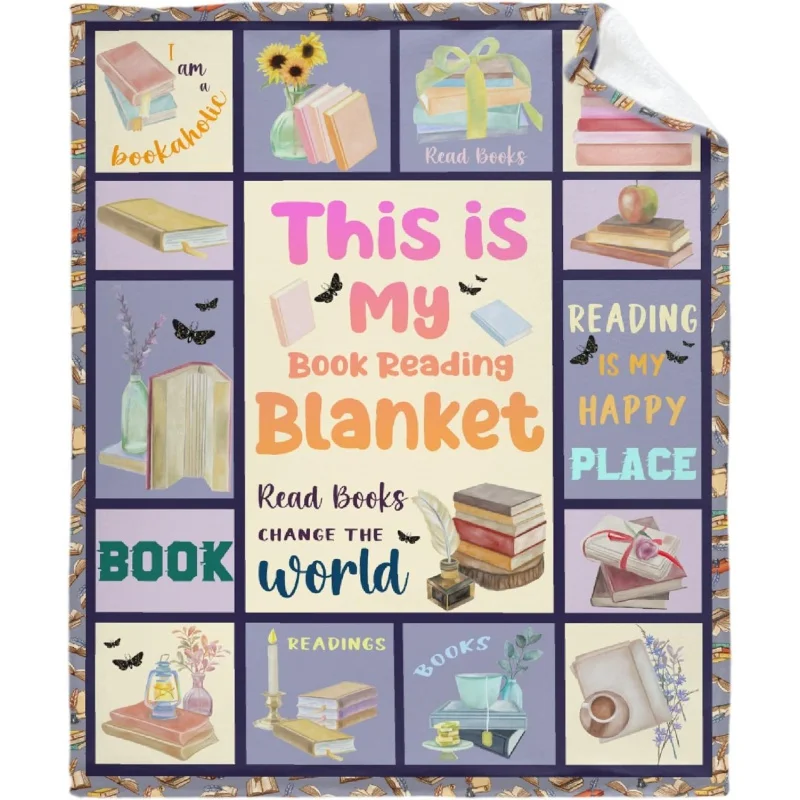 

This is My Book Reading Blanket for Book Lovers Gifts, Soft Lightweight Flannel Purple Throw Blankets for Couch Bedding Travel