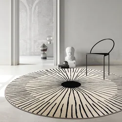Round Living Room Carpets Minimalist Bedroom Plush Warm Fluffy Rug Line Home Decor Coffee Table Anti Slip Floor Mat Polyester
