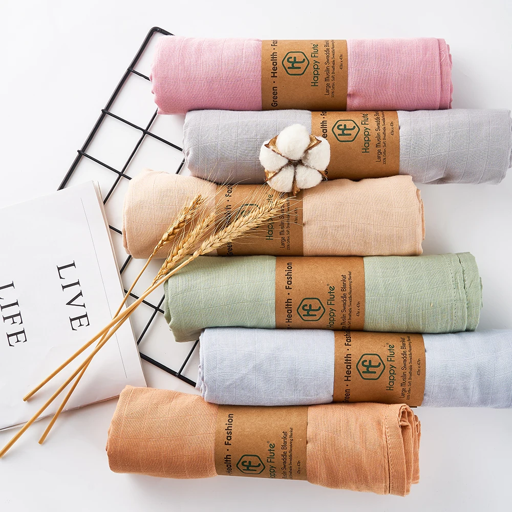 HappyFlute 120*110CM Digital Plain Bamboo Cotton 2Layer Comfortable Muslin Swaddle High Quality Wrap For Newborn Baby 5
