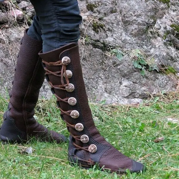 Mittelalter Stiefel Für Herren & Damen | Ritter & Wikinger Look | PU Leder | Für Cosplay & LARP