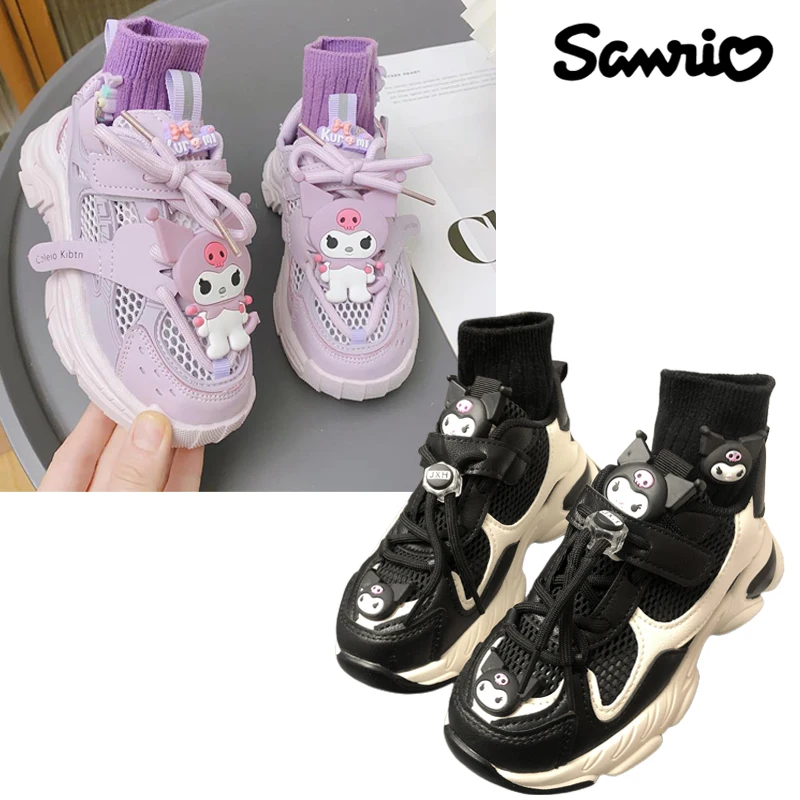 

Sanrios Kuromi Anime Kawaii Kids Outdoor Running Shoes Cute Cartoon Girl Daddy Shoes Hollow Breathable Mesh Boy Sneakers sandals