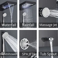 Black/Brushed Bathroom Shower Faucet Set LED Rainfall Shower Panel System Bathtub Water Mixer Tap Massage SPA Temperature Screen 2
