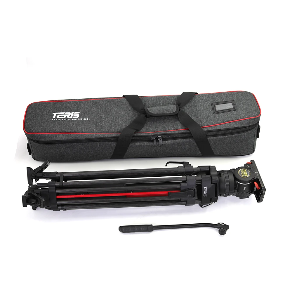 Teris TS-H14CF-Q 유체 헤드 및 삼각대 키트, 탄소 섬유 사진 촬영 삼각대, TS-DV 터치 앤 고 플레이트 포함, 100mm 헤드 피팅