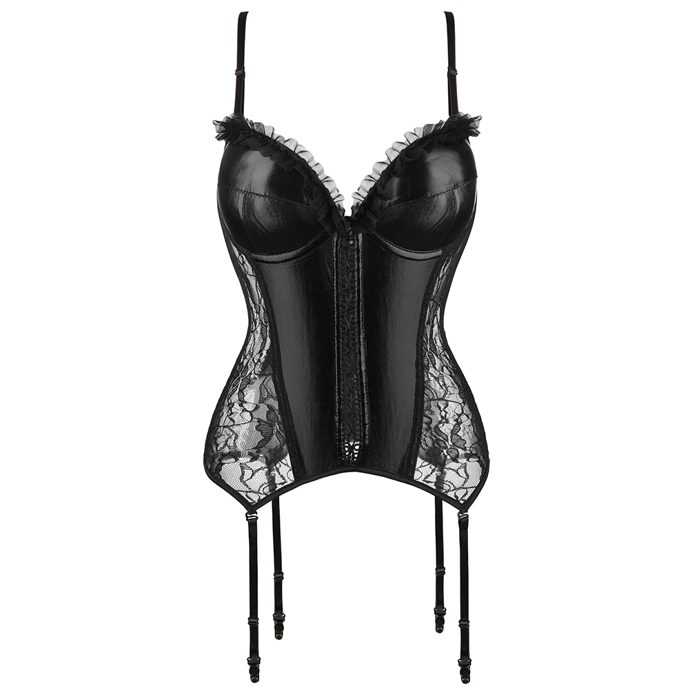 

Черный блестящий Женский корсет из искусственной кожи в готическом стиле, размера плюс, S-XXXXXXL
