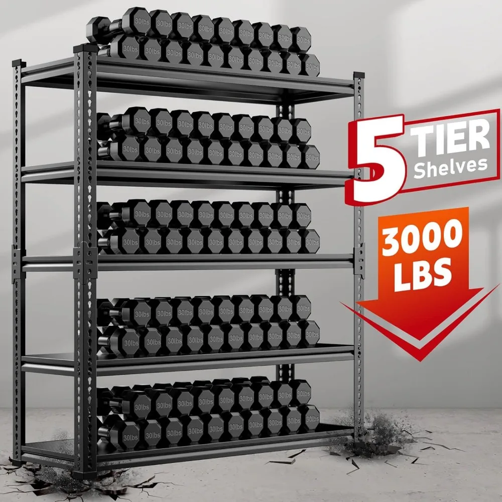 45.2" Wide Garage Shelving Heavy Duty Storage Rack 3000lbs Load Capacity, 5 Tier Adjustable Garage Storage Shelving Units 6