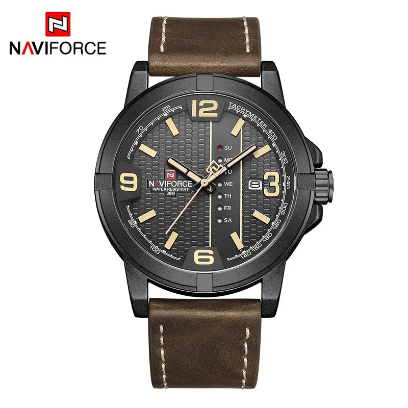 NAVIFORCE Watches for Men Top Brand Casual Quartz Watch Mens Leather Waterproof Wristwatch Day and Date Clock Relogio Masculino