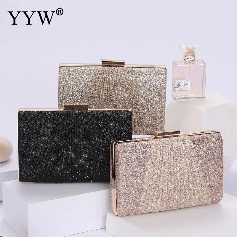 Fashion Satin Box Bag Evening Party Clutch Bags For Women Chain Shoulder Crossbody Bags Elegant Pleated Satin Formal Handbag