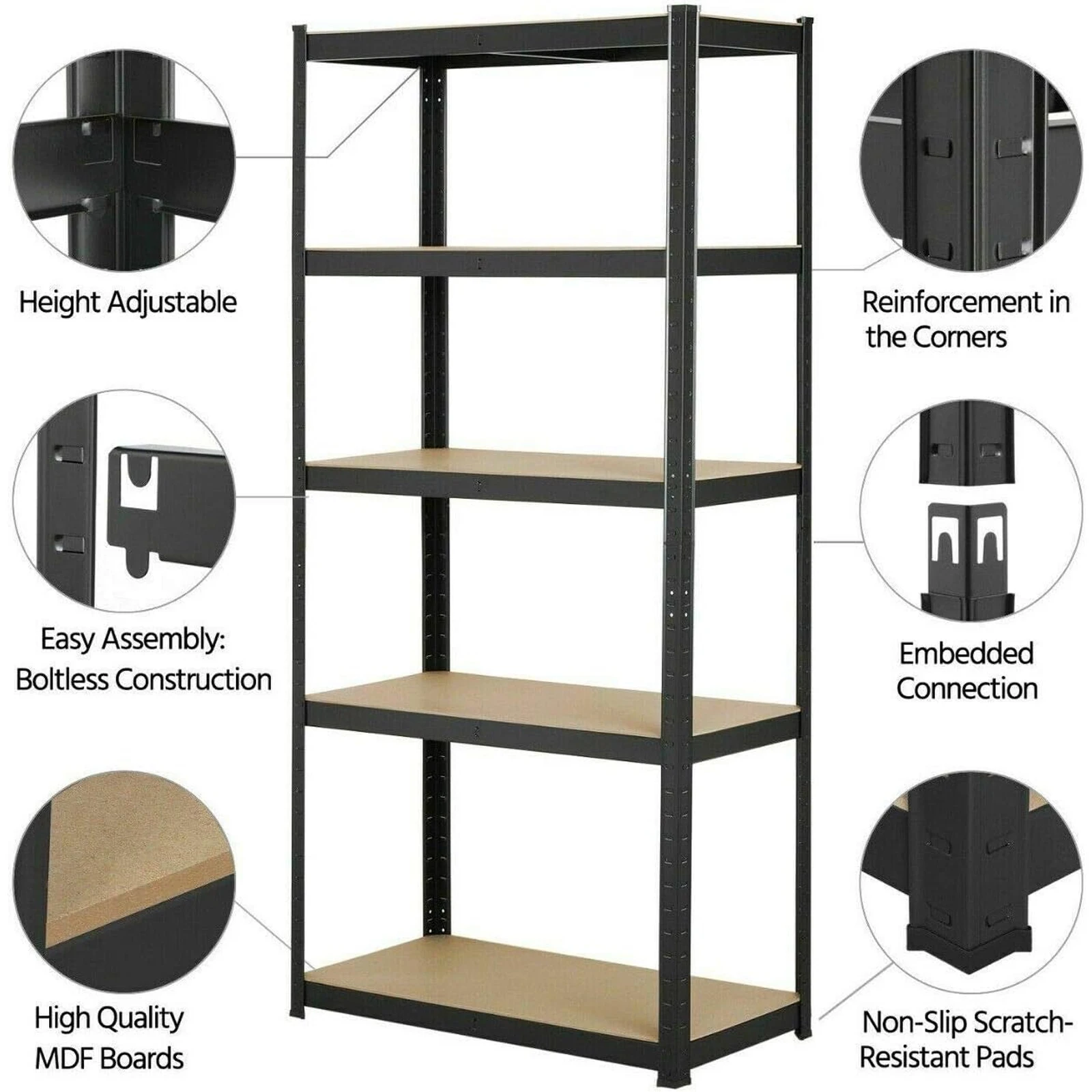 180cm/70.8" Garage Shelving Heavy Duty Garage Storage Shelves Load 1929Lbs, Wide Heavy Duty Shelving, Adjustable 5-Tier Metal 6