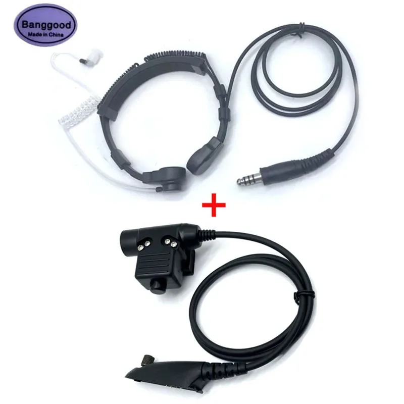 Air Tube Throat Vibration Mic Headset + Z Tactical U-94/A U94 PTT for Motorola GP328 GP338 GP380 GP680 PTX700 PRO5150 Radio