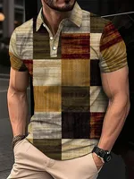 Mode élégant Harajuku coupe ajustée Ropa Hombre ample décontracté tout Match treillis hommes POLO imprimé bouton à manches courtes hauts 4