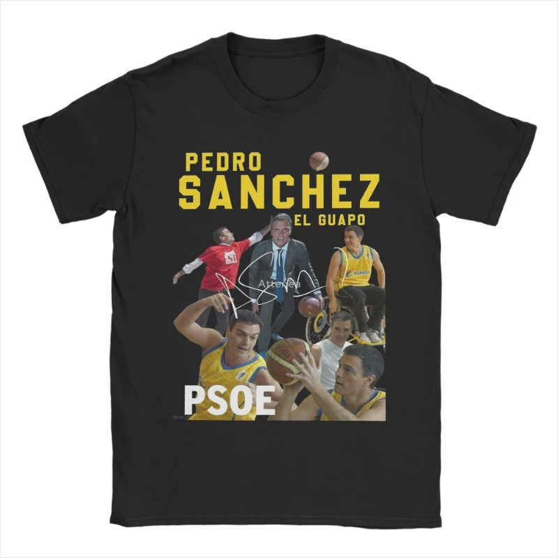 Trendiges T-Shirt mit Rundhalsausschnitt und übergroßem Muster, Pedro Sanchez Spain PSOE, Strand-Retro-T-Shirt aus Baumwolle für Erwachsene