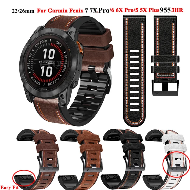 22 26mmSilicone Leather Watch Strap For Garmin Fenix 7 7X 6X 6Pro