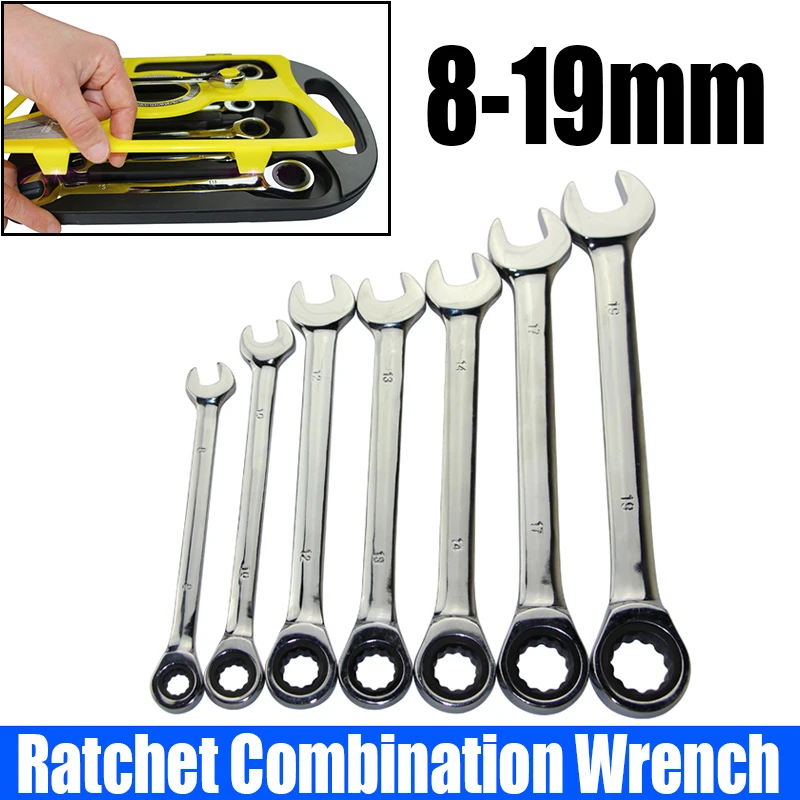 6/7PCS Ratchet Combination Metric Wrench Set Combination Wrench CR-V Ratchet Wrench Universal Spanner Car Repair/Hardware Tool