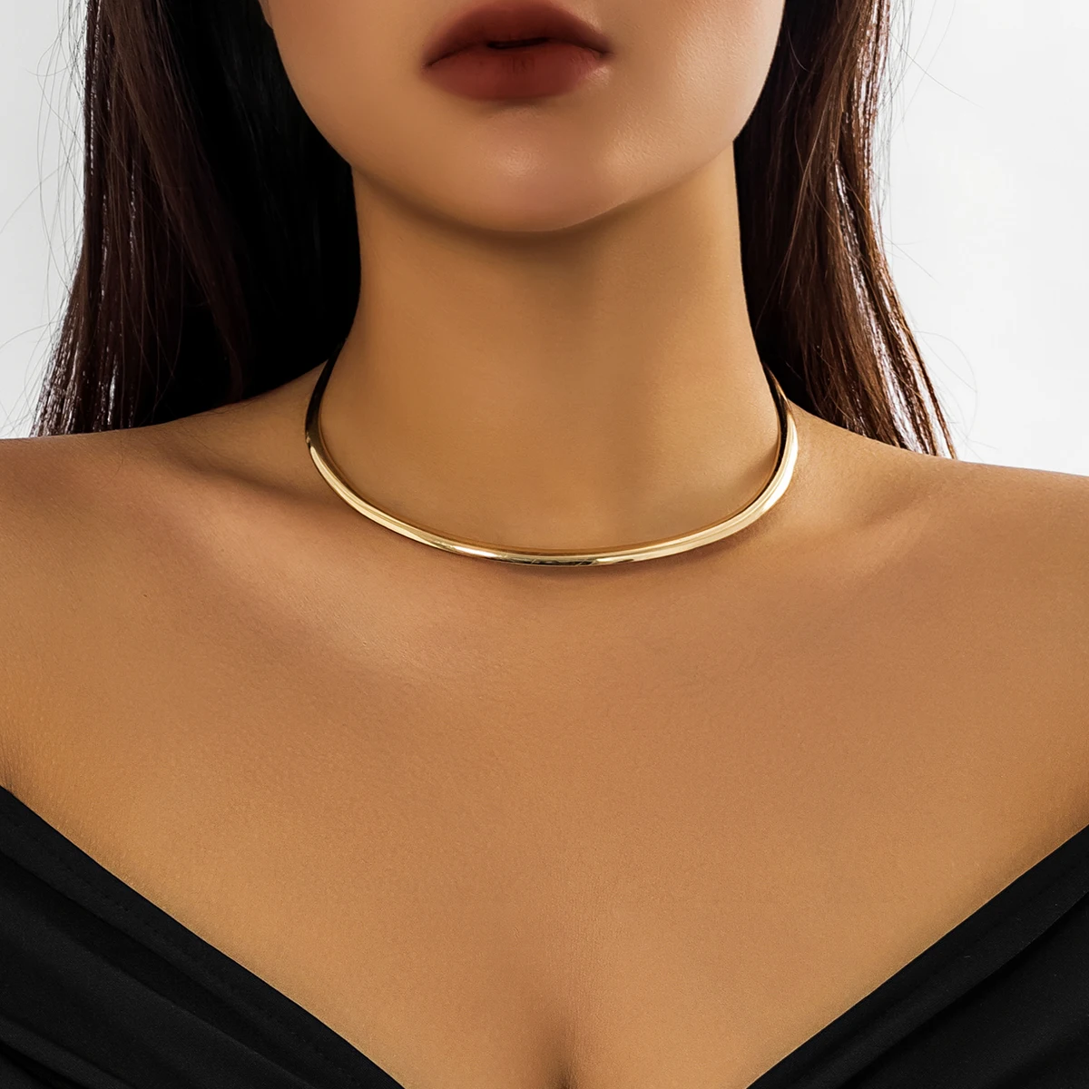 Lacteo Gold Color Metal Choker Necklace for Women Ladies Jewelry On The Neck Wedding Party metal choker necklace,women jewelry