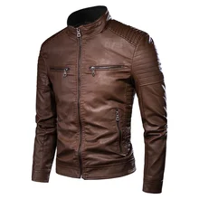 

Men Spring New Motorcycle PU Leather Causal Vintage Leather Jacket Coat Men Autumn Outfit Biker Pocket Design Jacket Men