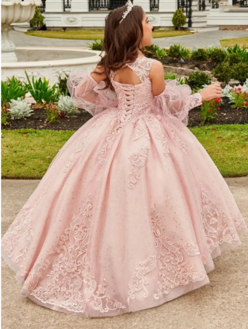 

Flower Girl Dresses Beaded Lace Tulle Princess Long Prom Pageant Gown First Communion Dress