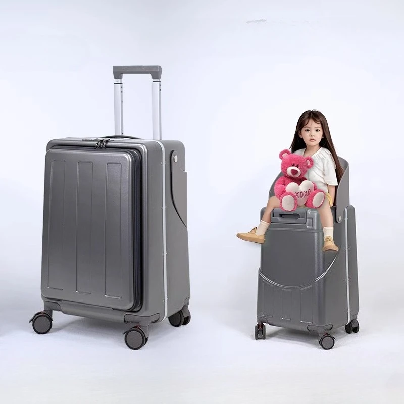 New Suitcase for Kids Luggage Can Sit Luggage 20 Inch Boarding TSA Customs Password Trolley Case Aluminum Frame Travel Suitcases