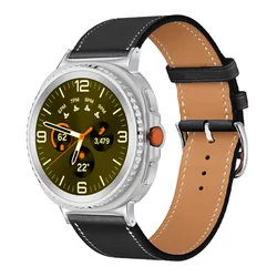 Timeless Durable Genuine Leather Wristband - Ultra47mm (Black white)