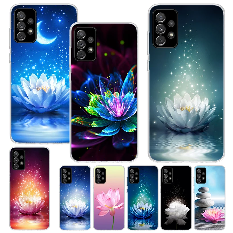 Custodia Per Telefono Lotus Blue White Flowers Per Samsung Galaxy A14 A54 A15 A55 A13 A53 A12 A52 A25 A35 A24 A34 A23 A33 A22 A32 A04S A03S