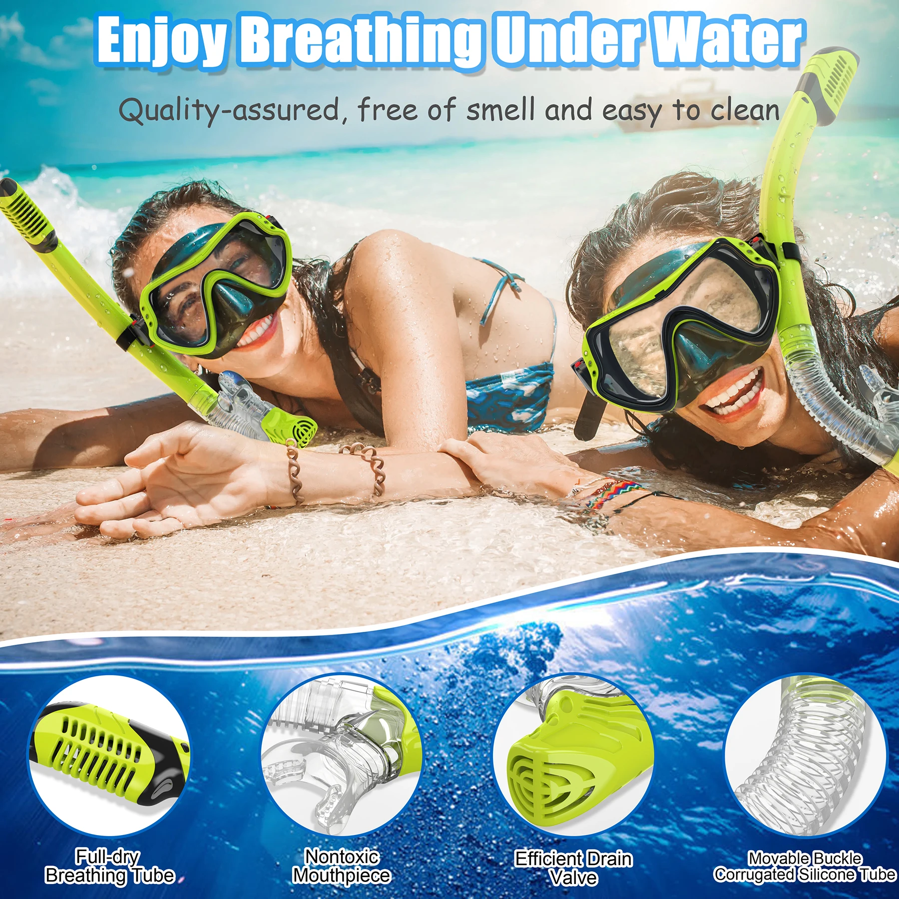 Professional Snorkeling Diving Mask Free-Diving Set Adult Scuba Diving Silicone Skirt Anti-Fog Tempered Glass Swimming Masks
