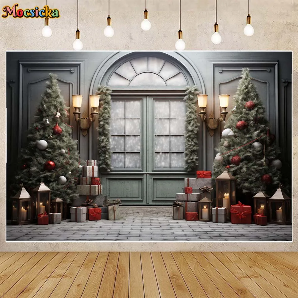 

Mocsicka Christmas Backdrop Winter Window Xmas Tree Gift Kids Photoshoot Props Family Portrait Background Photocall Photo Studio