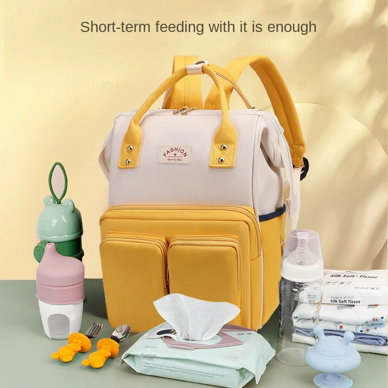 

Small Fresh Contrast Color Anti Theft Mother Child Bag New Zone Waterproof Mommy Bag Multi Functional Bottle Insulation Backpack