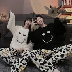 Autumn Winter Pajamas Female Ins New Thickened High-grade Students Plus Velvet Couple Suit Men's Suit Sleep Tops Sleepwear Women