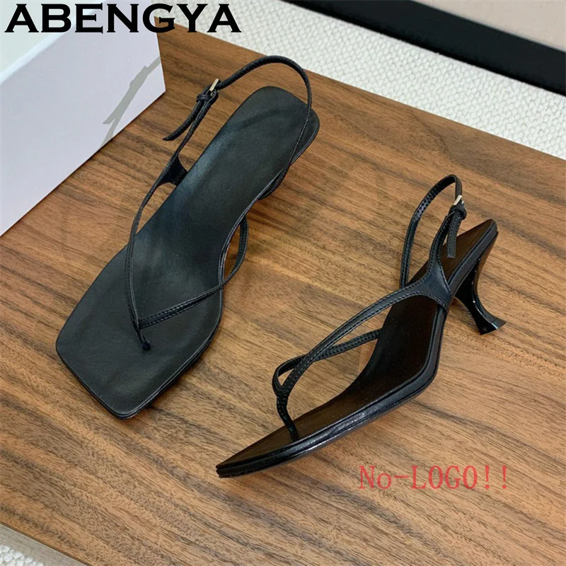ABENGYA Woman's Flip Flops Kitten Heels Sandals Women Square Peep Toe Slingback Summer Sexy Beach Party Shoes Zapatillas mujer