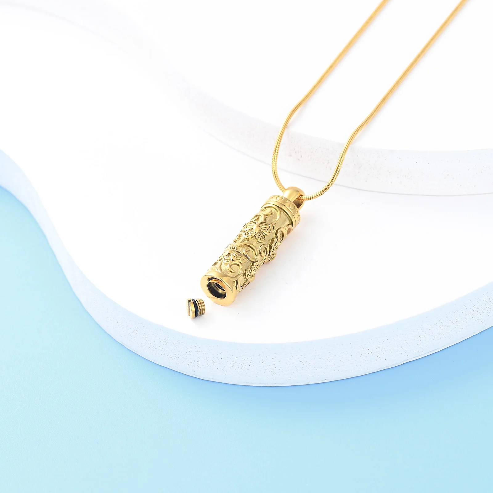 Customize Cremation Urn Cremation Cylinder With Butterfly Pendant Necklace For Human/Pet Ashes Stainless Steel Memorial