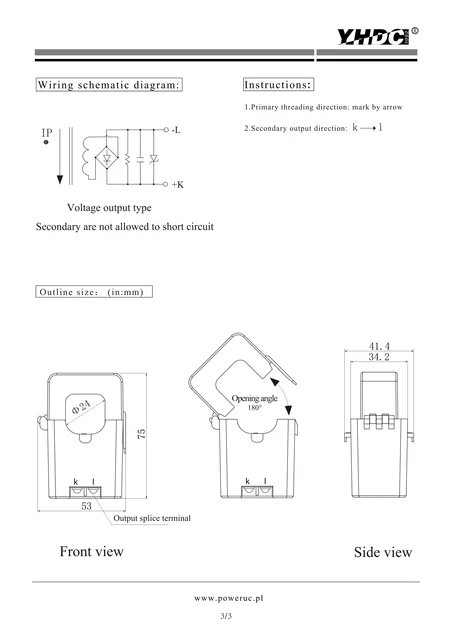 Split core current sensor HSTS023R Rated input ±50A ±100A ±200A ±300A –  PowerUC