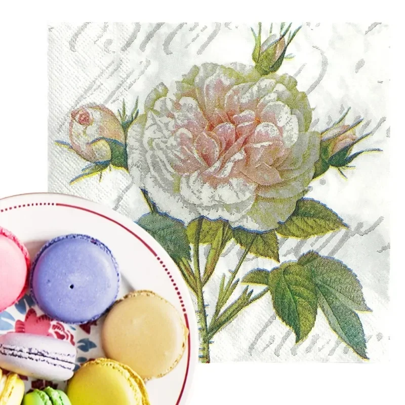 Paper Napkins Disposable Paper Placemats 20pcs 33*33cm 2-Ply Floral Wood Pulp Paper Food Grade Printed Patterned Paper Placemats Rose Printed Square Napkins