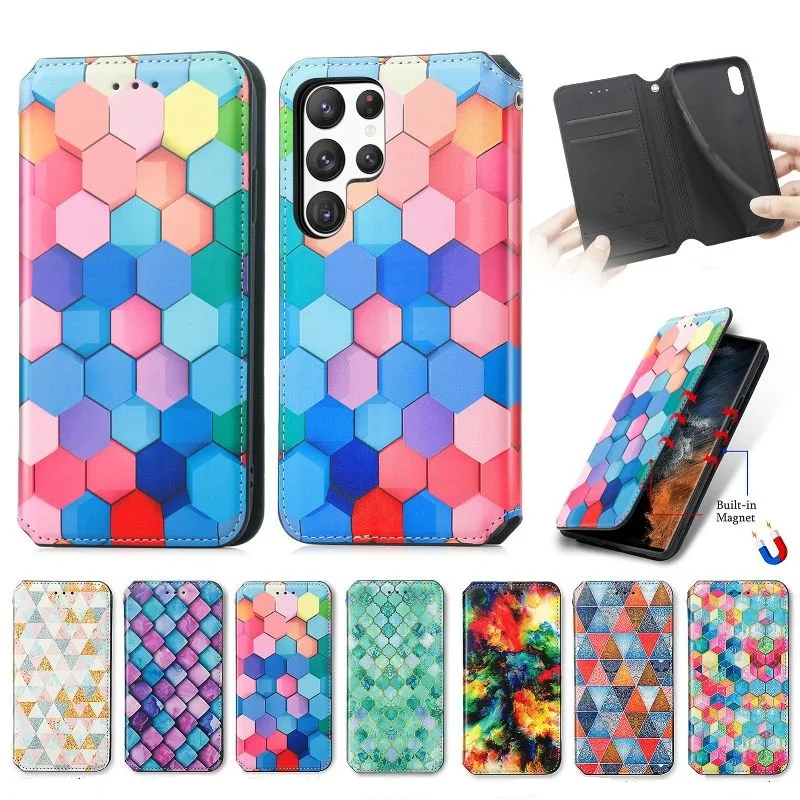 

Card Wallet Colour Phone Case For Samsung Galaxy A60 A51 A40 A11 F62 F52 F41 F23 F12 J120 J2 X Cover 4 6 Pro Magnetic Flip Cover