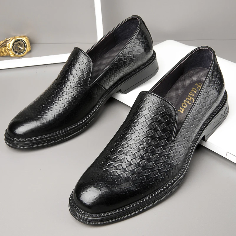 

Brand Men Oxfords Genuine Leather Men's Weave Casual Shoes Luxury Brand Mens Loafers Moccasins Business Formal Dress Shoes