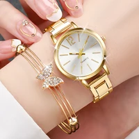 6PCS/Set Fashion Women's Watch Gold Steel Band Quartz Watches Butterfly Jewelry Set（Without Box） 2