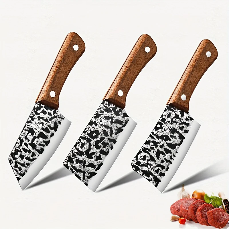 

1/3pcs Outdoor knife Portable camping chopping and fruit and meat knife, household stainless steel forged textured kitchen knife