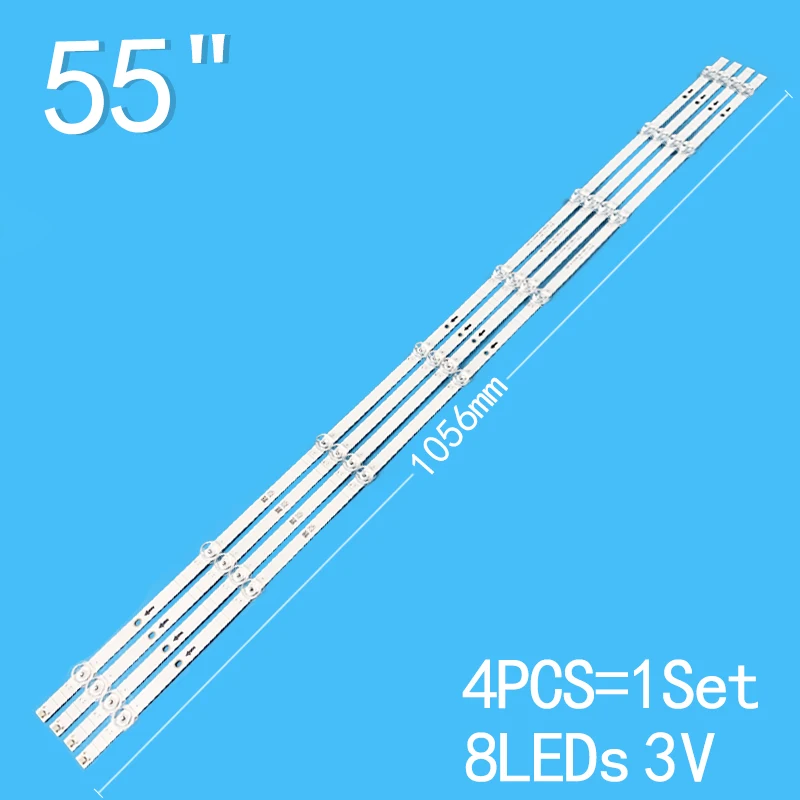 New 4PCS/lot 1056mm 8LEDs 3V For 55