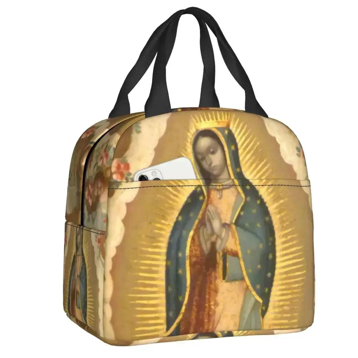

Virgin Of Guadalupe Virgin Mary Resuable Lunch Boxes Leakproof Mexico Catholic Saint Cooler Thermal Food Insulated Lunch Bag