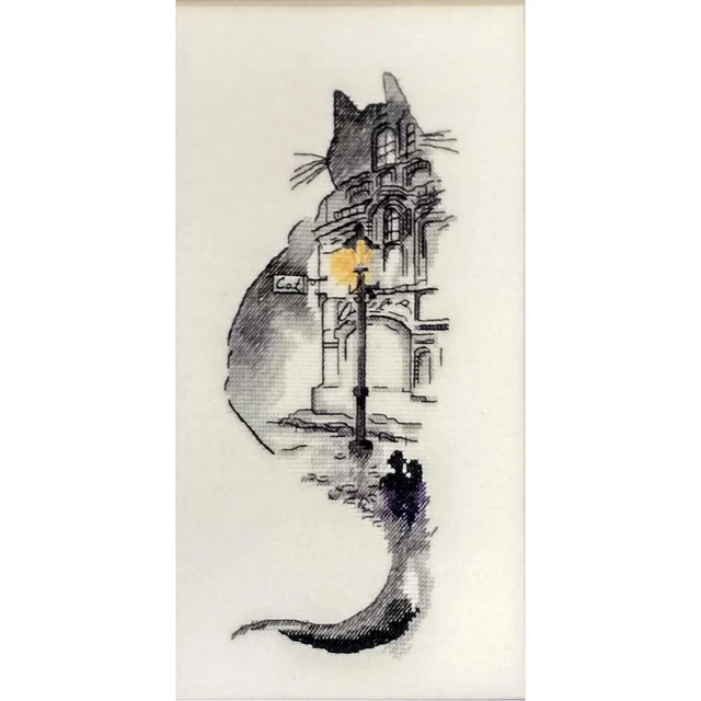 Analyste de point de croix de construction de chat d'encre bricolage, ensemble de broderie partielle comptée, artisanat, 14ct 4